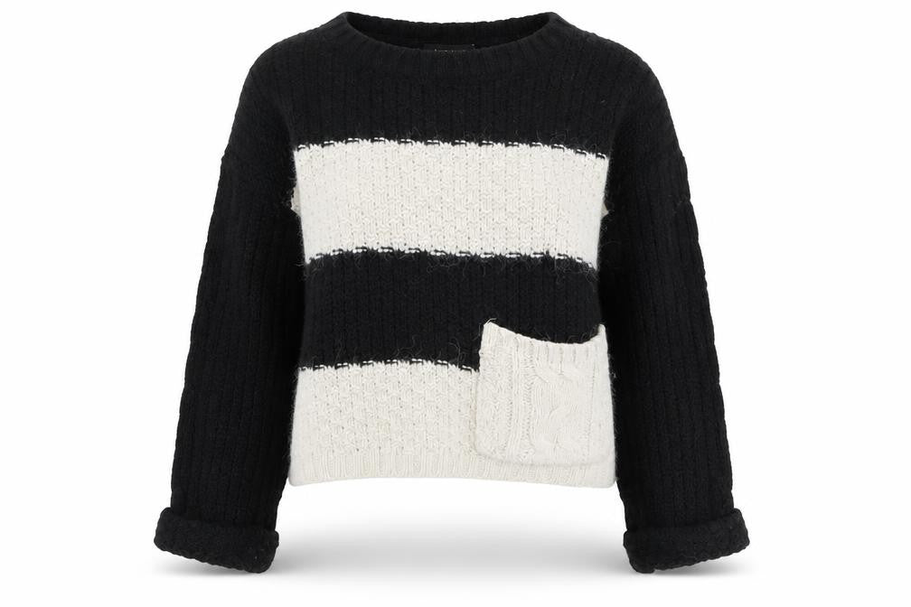 River Island Womens Black Striped Knit Crew Neck Jumper Size 6