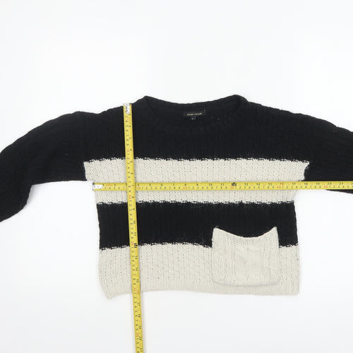 River Island Womens Black Striped Knit Crew Neck Jumper Size 6