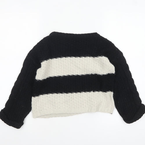 River Island Womens Black Striped Knit Crew Neck Jumper Size 6