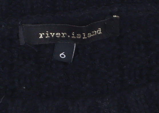 River Island Womens Black Striped Knit Crew Neck Jumper Size 6