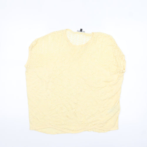 Warehouse Women Yellow Crochet Knit Short Sleeve Blouse UK 12