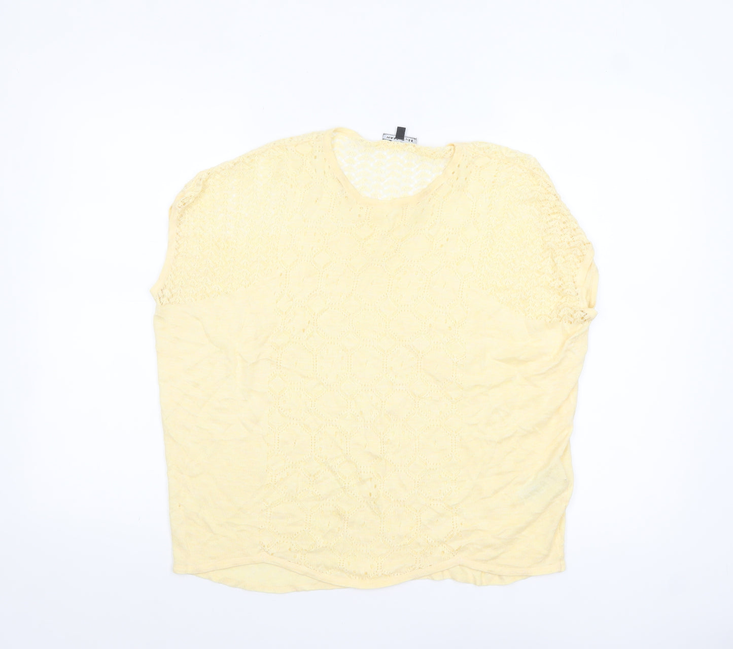 Warehouse Women Yellow Crochet Knit Short Sleeve Blouse UK 12