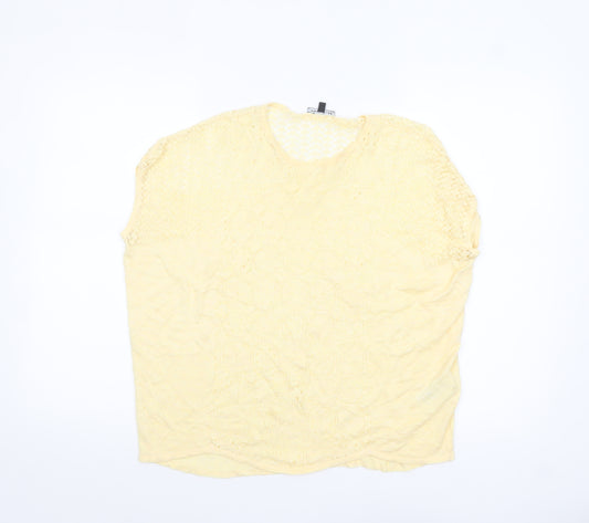 Warehouse Women Yellow Crochet Knit Short Sleeve Blouse UK 12