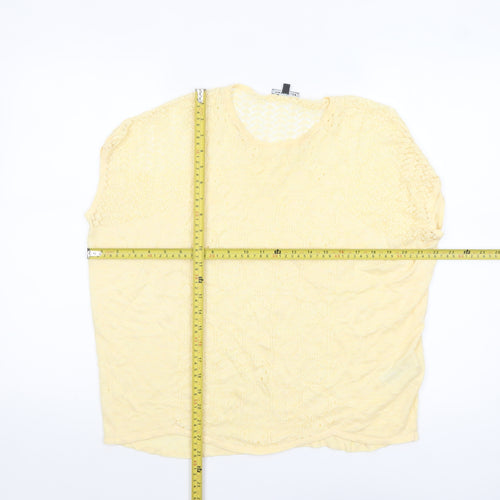 Warehouse Women Yellow Crochet Knit Short Sleeve Blouse UK 12