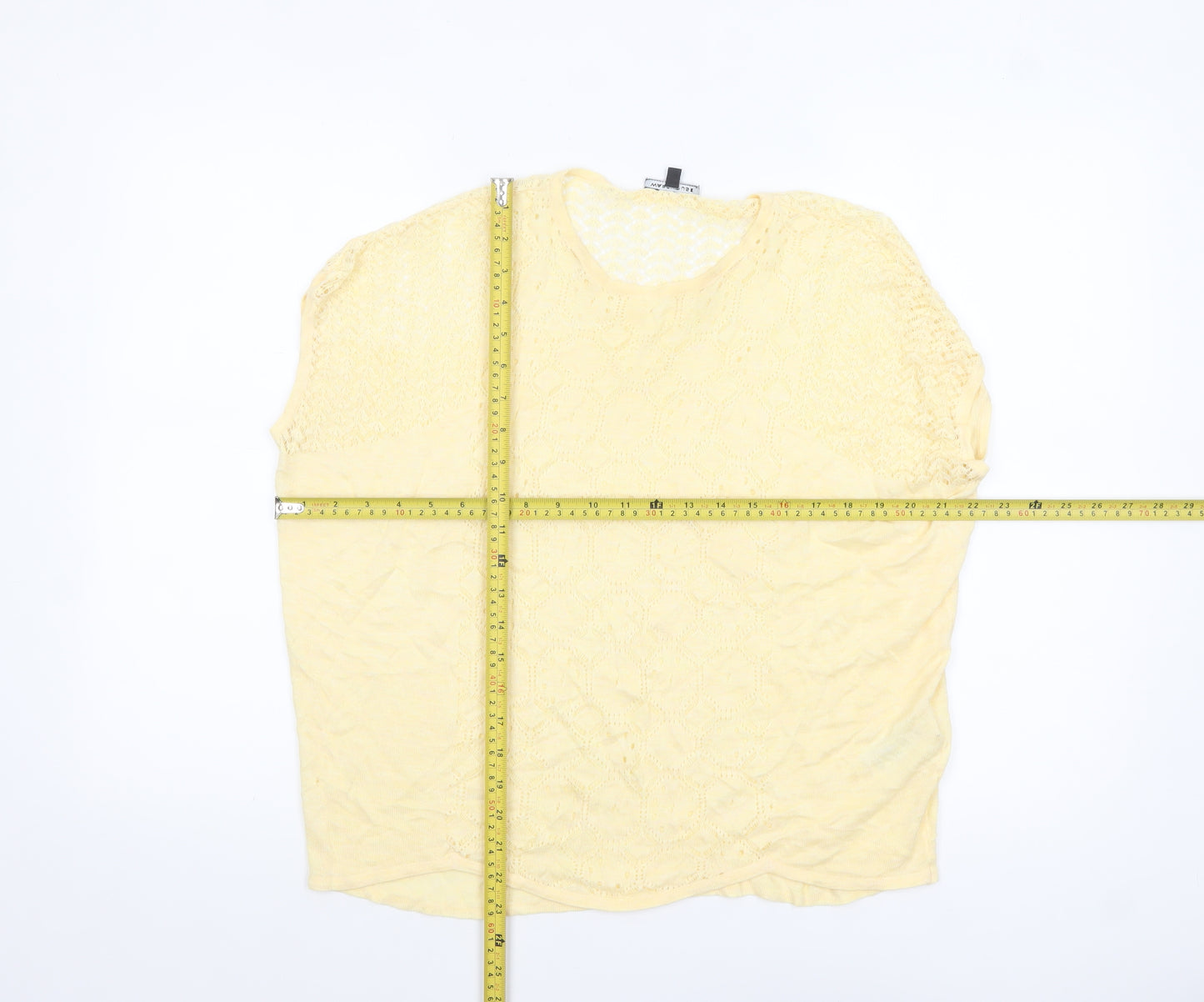 Warehouse Women Yellow Crochet Knit Short Sleeve Blouse UK 12