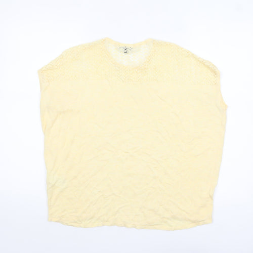 Warehouse Women Yellow Crochet Knit Short Sleeve Blouse UK 12