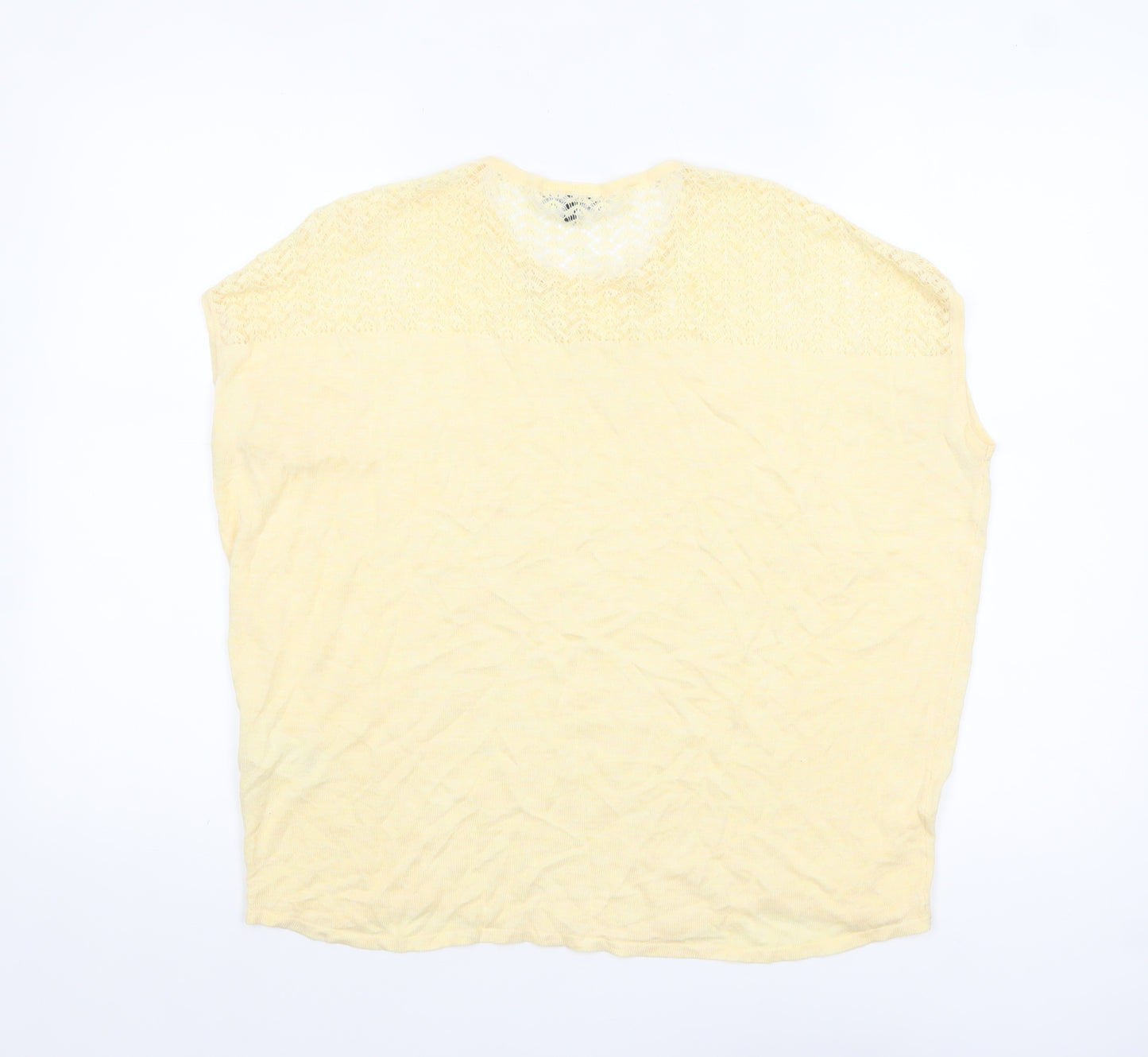 Warehouse Women Yellow Crochet Knit Short Sleeve Blouse UK 12