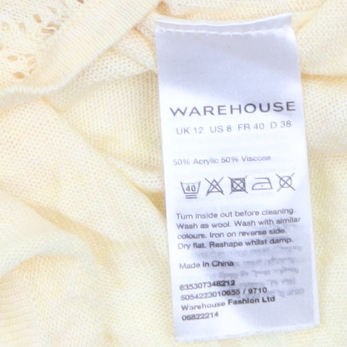 Warehouse Women Yellow Crochet Knit Short Sleeve Blouse UK 12