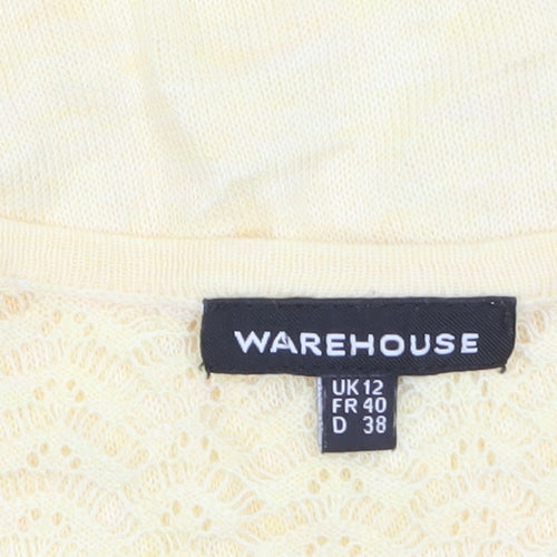 Warehouse Women Yellow Crochet Knit Short Sleeve Blouse UK 12