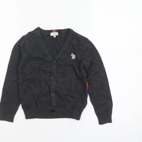 Paul Smith Junior Boys Grey Wool Cardigan 5 Years Button-Up Zebra Logo