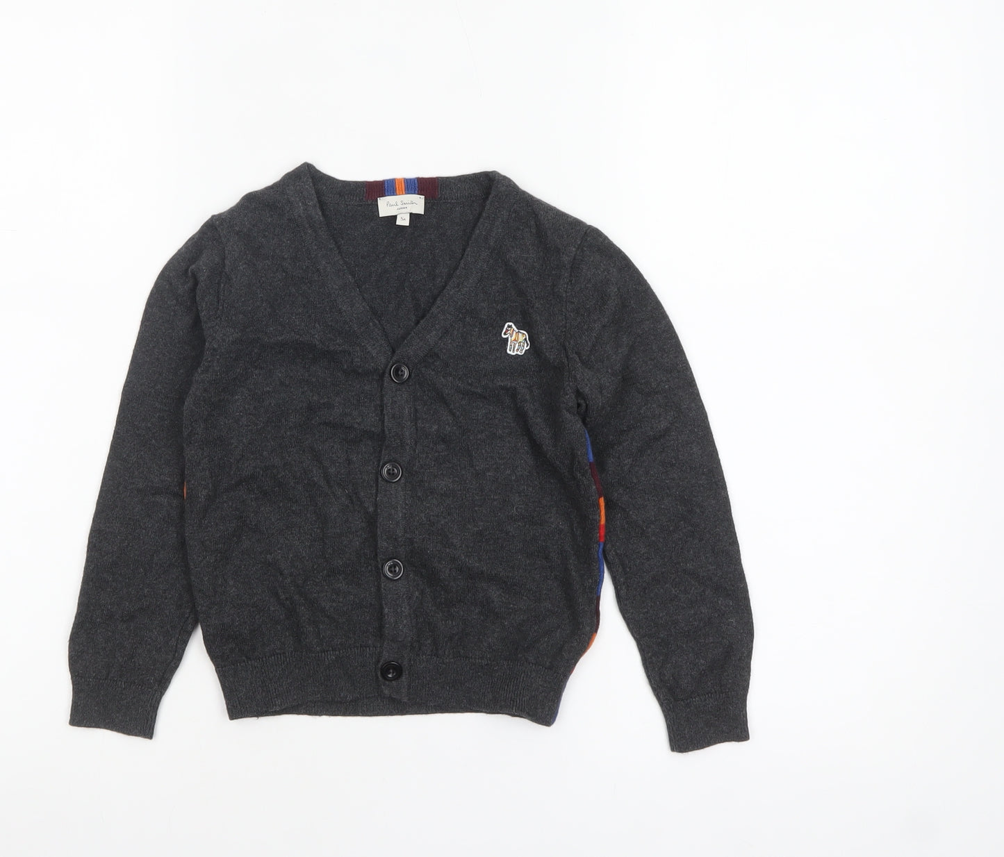 Paul Smith Junior Boys Grey Wool Cardigan 5 Years Button-Up Zebra Logo