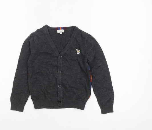 Paul Smith Junior Boys Grey Wool Cardigan 5 Years Button-Up Zebra Logo