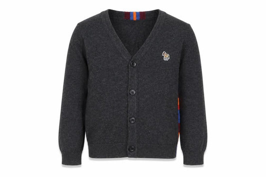 Paul Smith Junior Boys Grey Wool Cardigan 5 Years Button-Up Zebra Logo