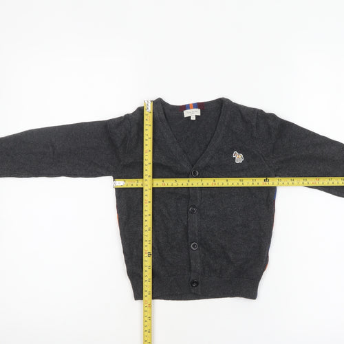 Paul Smith Junior Boys Grey Wool Cardigan 5 Years Button-Up Zebra Logo