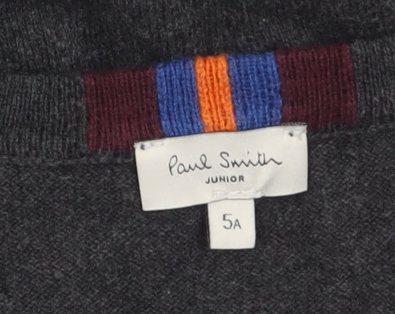 Paul Smith Junior Boys Grey Wool Cardigan 5 Years Button-Up Zebra Logo