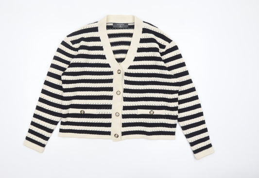 Primark Women Black & Beige Striped V-Neck Cardigan XL Acrylic Knit