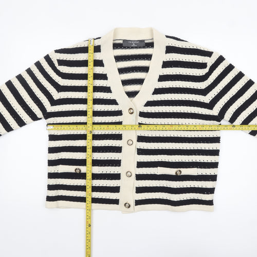 Primark Women Black & Beige Striped V-Neck Cardigan XL Acrylic Knit
