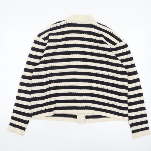 Primark Women Black & Beige Striped V-Neck Cardigan XL Acrylic Knit