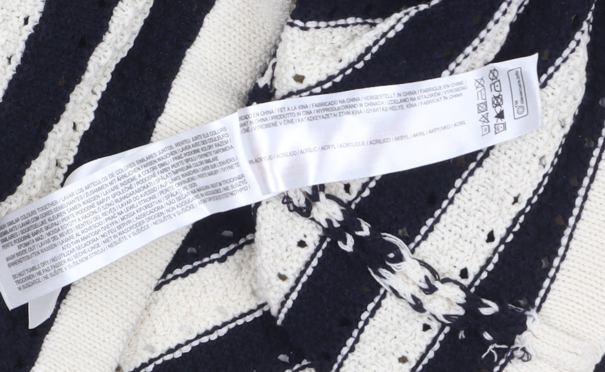 Primark Women Black & Beige Striped V-Neck Cardigan XL Acrylic Knit