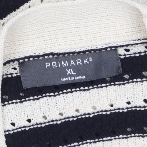 Primark Women Black & Beige Striped V-Neck Cardigan XL Acrylic Knit