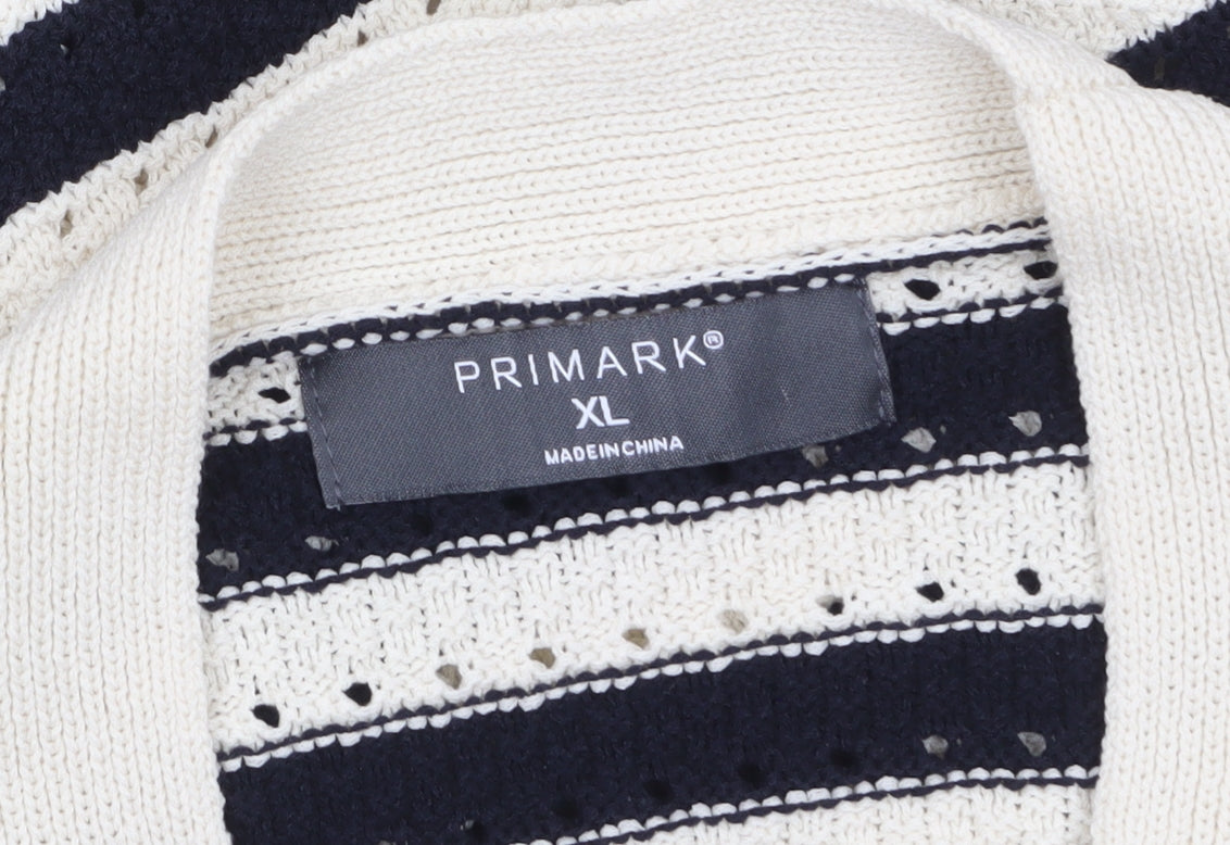 Primark Women Black & Beige Striped V-Neck Cardigan XL Acrylic Knit
