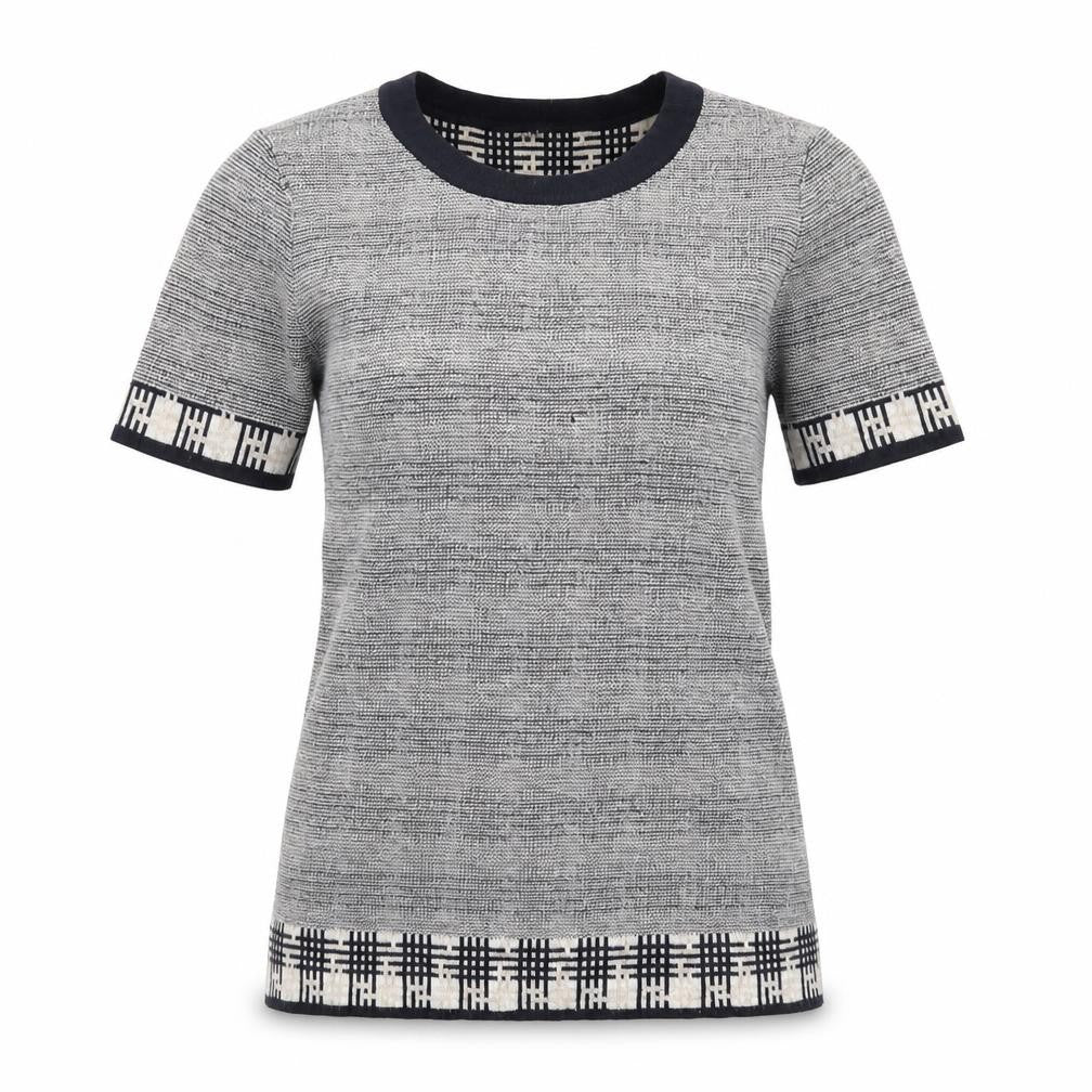 Front view of Leo & Ugo Women's Blue Short Sleeve Knit Jumper, size S