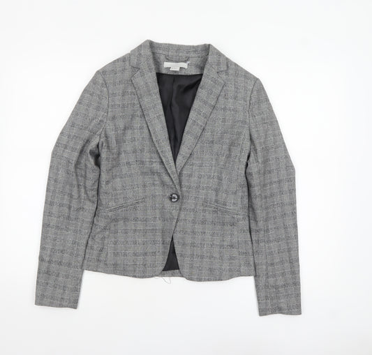 H&M Women Grey Checked Single-Breasted Blazer UK 8 Classic Fit