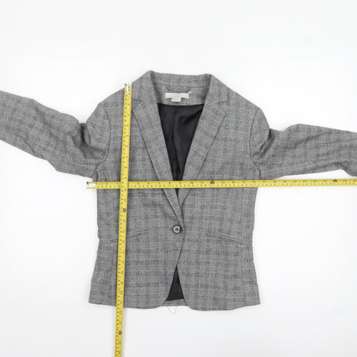 H&M Women Grey Checked Single-Breasted Blazer UK 8 Classic Fit