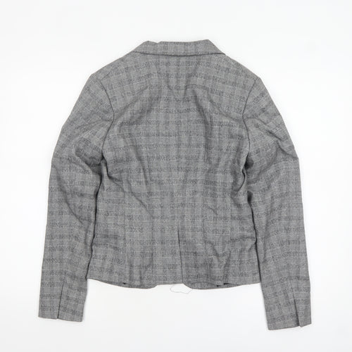 H&M Women Grey Checked Single-Breasted Blazer UK 8 Classic Fit