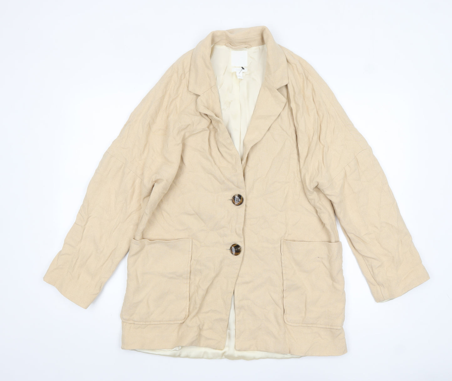 H&M Women’s Beige Linen Blend Relaxed Fit Blazer Size S