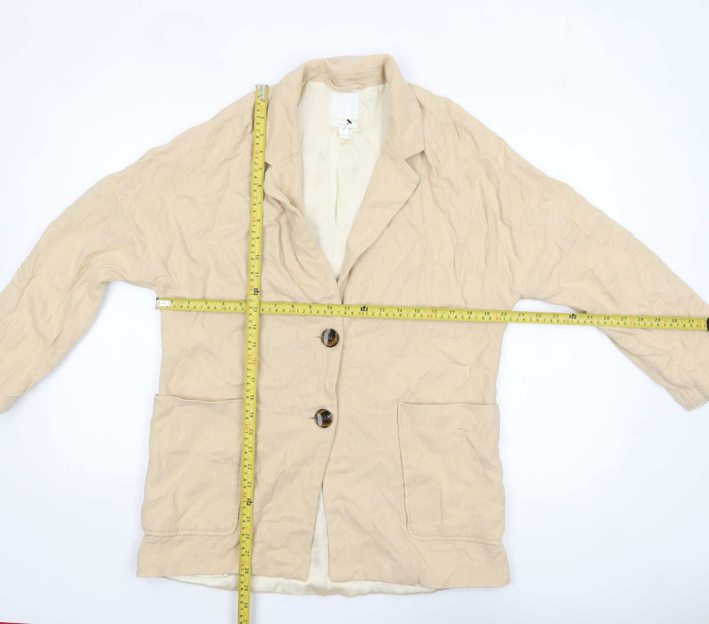 H&M Women’s Beige Linen Blend Relaxed Fit Blazer Size S