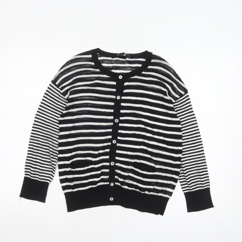 DKNY Women's Black Striped Cotton Cardigan Jumper Size S
