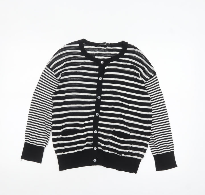 DKNY Women's Black Striped Cotton Cardigan Jumper Size S