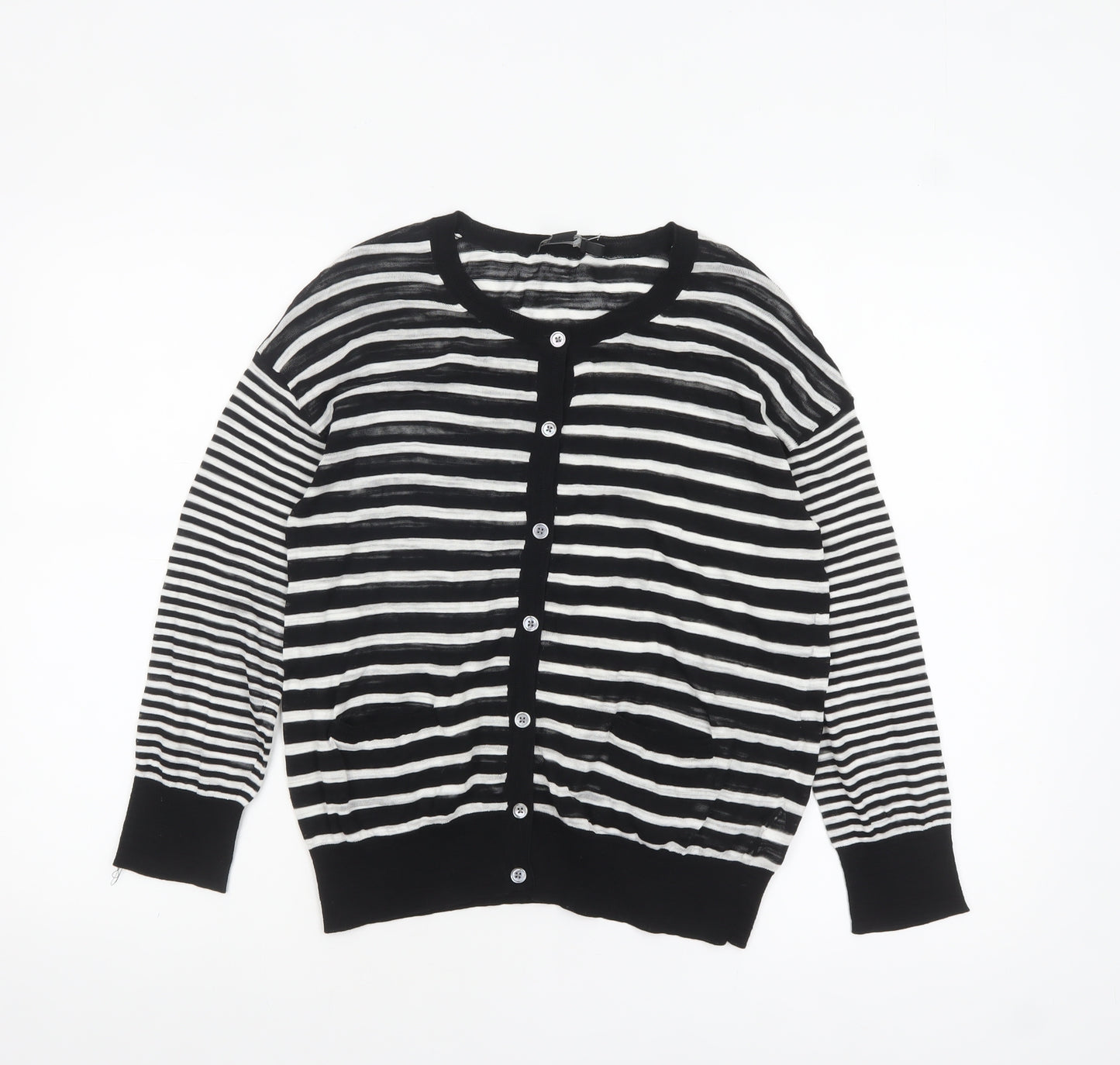 DKNY Women's Black Striped Cotton Cardigan Jumper Size S