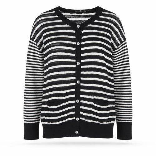 DKNY Women's Black Striped Cotton Cardigan Jumper Size S