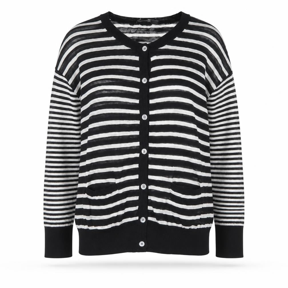 DKNY Women's Black Striped Cotton Cardigan Jumper Size S