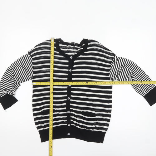 DKNY Women's Black Striped Cotton Cardigan Jumper Size S