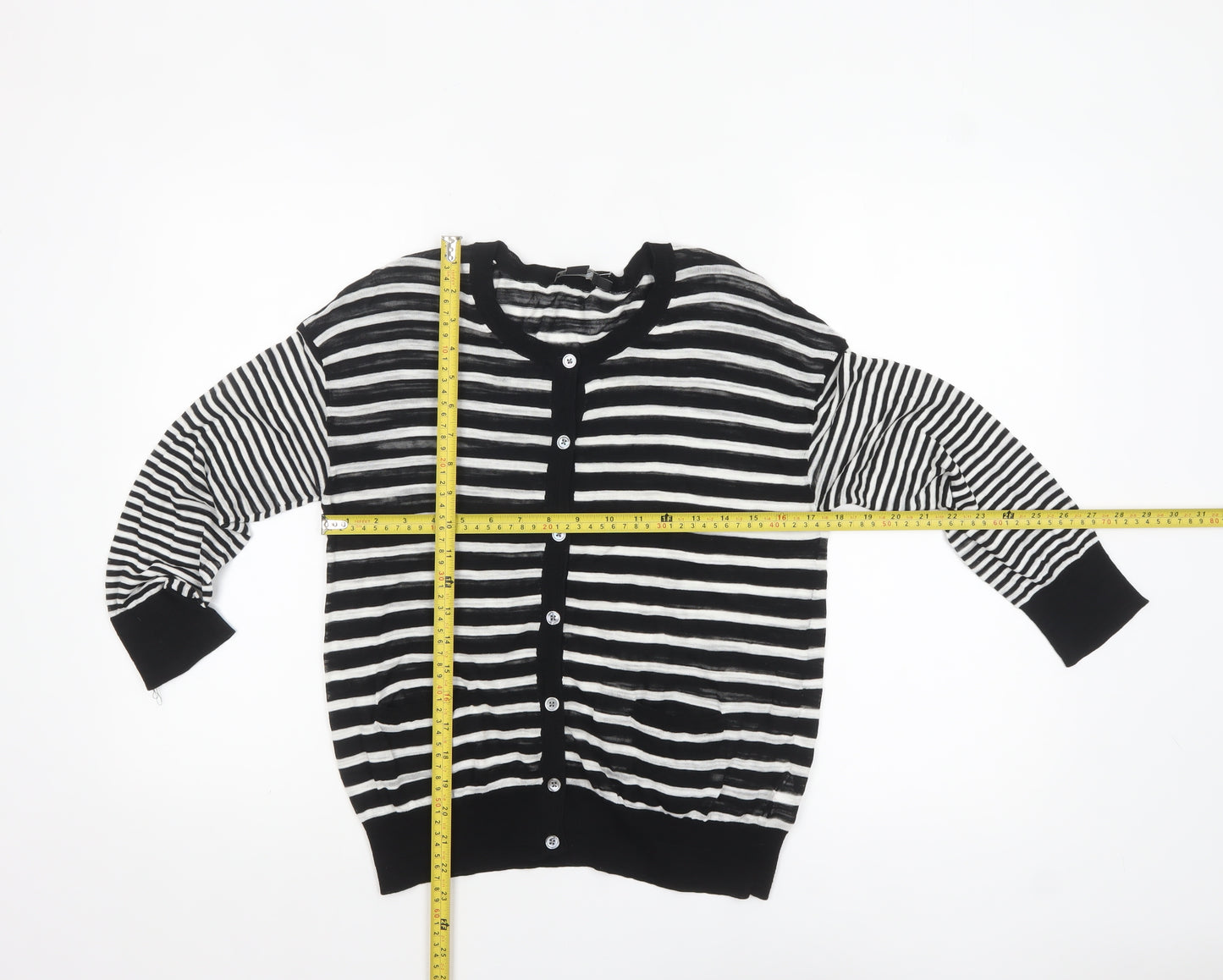 DKNY Women's Black Striped Cotton Cardigan Jumper Size S
