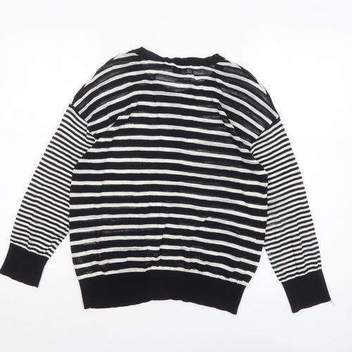 DKNY Women's Black Striped Cotton Cardigan Jumper Size S
