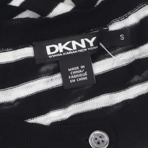 DKNY Women's Black Striped Cotton Cardigan Jumper Size S