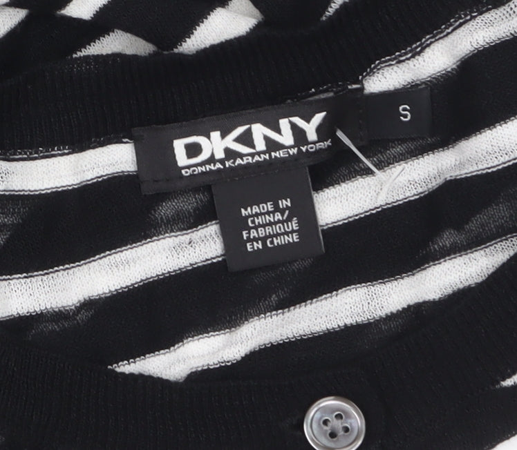 DKNY Women's Black Striped Cotton Cardigan Jumper Size S