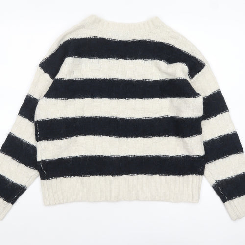Marks and Spencer Women’s Black Ivory Striped V-Neck Knit Jumper M