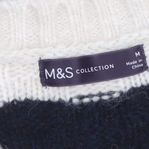Marks and Spencer Women’s Black Ivory Striped V-Neck Knit Jumper M