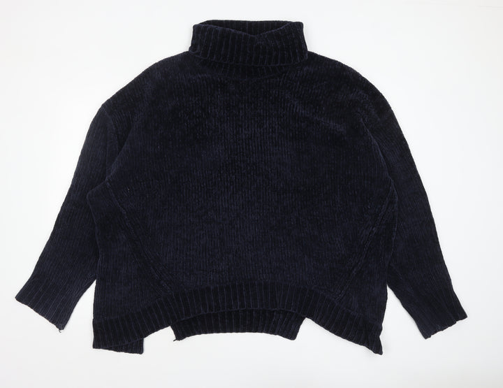 River Island Women’s Blue Roll Neck Chunky Knit Pullover Jumper L