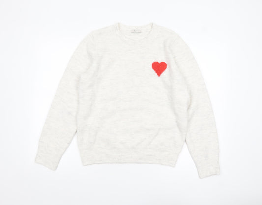 Tu Women White Heart Pullover Jumper Size 16 Crew Neck Knit