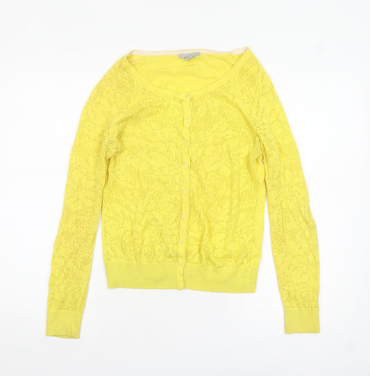H&M Women Yellow Knit Cardigan S Round Neck Long Sleeve Spring