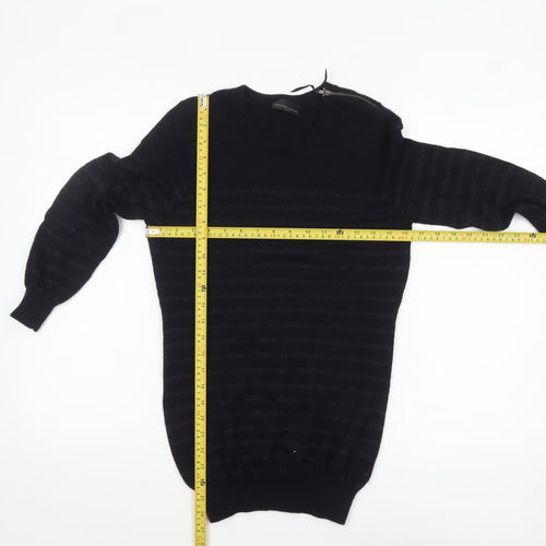 The White Company Women's Black Merino Wool Striped Crew Neck Jumper Size M