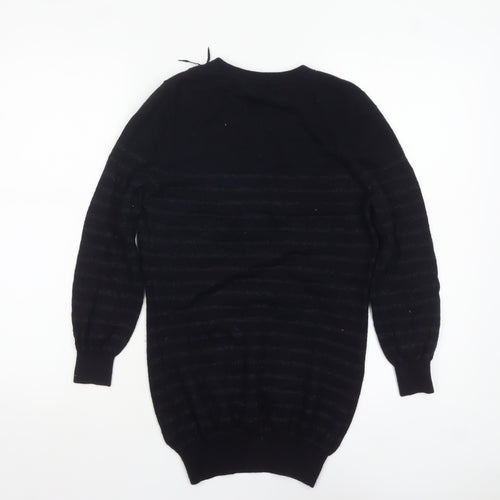 The White Company Women's Black Merino Wool Striped Crew Neck Jumper Size M
