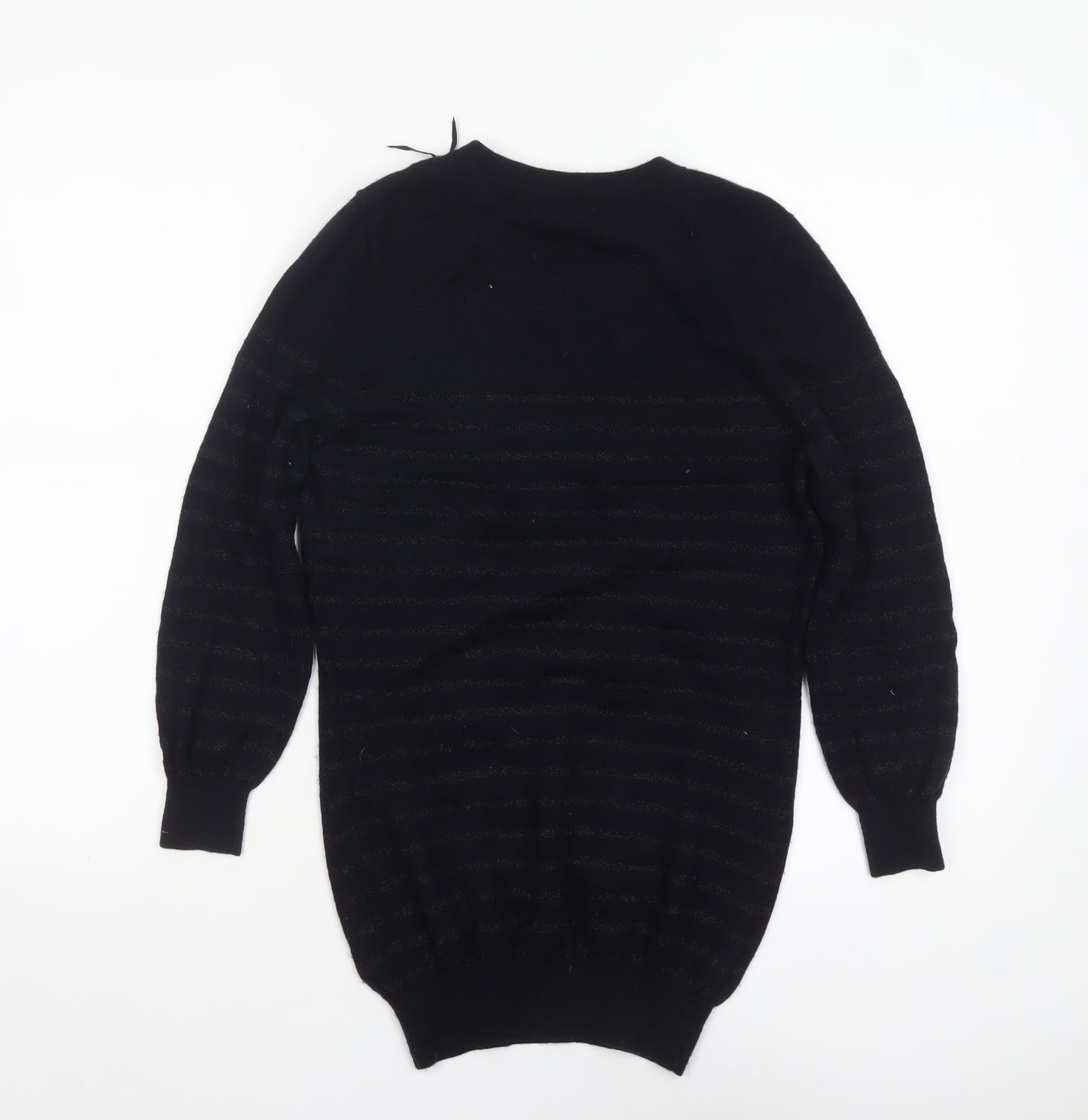 The White Company Women's Black Merino Wool Striped Crew Neck Jumper Size M