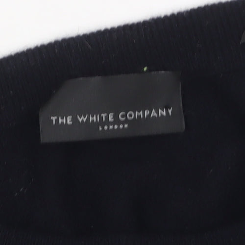 The White Company Women's Black Merino Wool Striped Crew Neck Jumper Size M